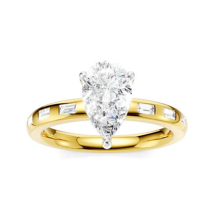 1/4 Ctw Pear Shape Baguette and Round Cut Diamond Semi-Mount Engagement Ring in 14K Yellow and White Gold