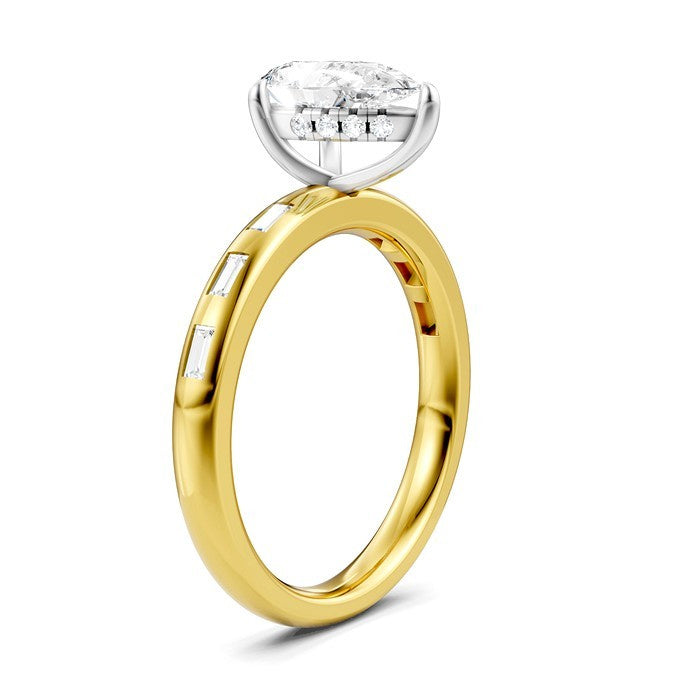 1/4 Ctw Pear Shape Baguette and Round Cut Diamond Semi-Mount Engagement Ring in 14K Yellow and White Gold