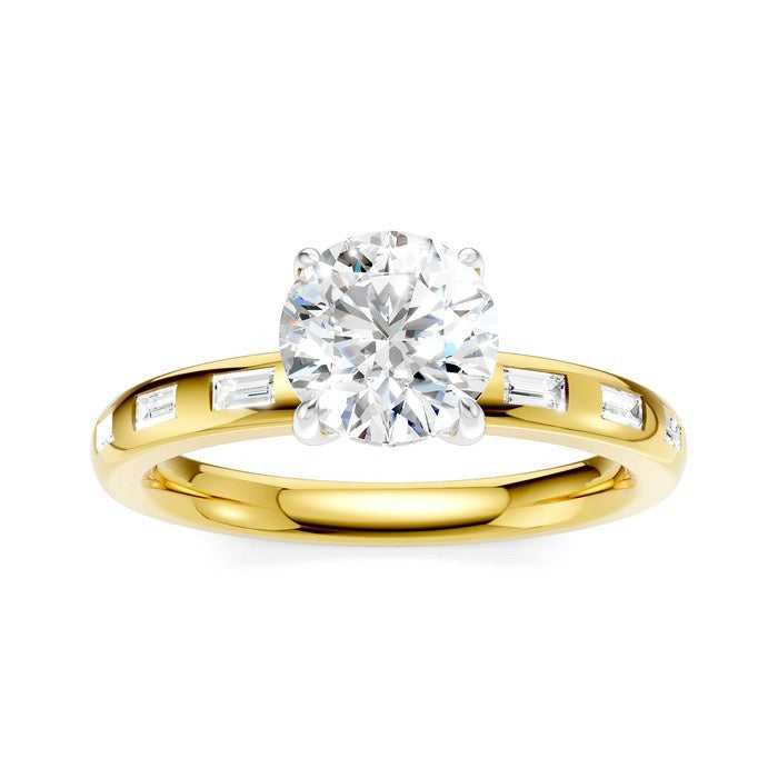 1/4 Ctw Round Shape Baguette and Round Cut Diamond Semi-Mount Engagement Ring in 14K Yellow and White Gold