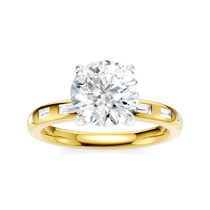 1/4 Ctw Round Shape Baguette and Round Cut Diamond Semi-Mount Engagement Ring in 14K Yellow and White Gold