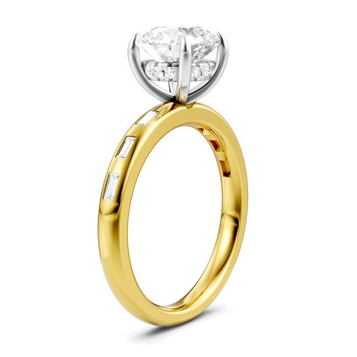1/4 Ctw Round Shape Baguette and Round Cut Diamond Semi-Mount Engagement Ring in 14K Yellow and White Gold