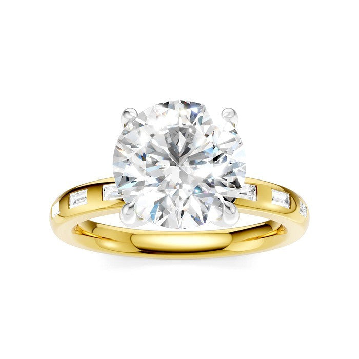 1/4 Ctw Round Shape Baguette and Round Cut Diamond Semi-Mount Engagement Ring in 14K Yellow and White Gold