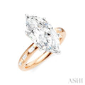 1/4 Ctw Marquise Shape Baguette and Round Cut Diamond Semi-Mount Engagement Ring in 14K Rose and White Gold