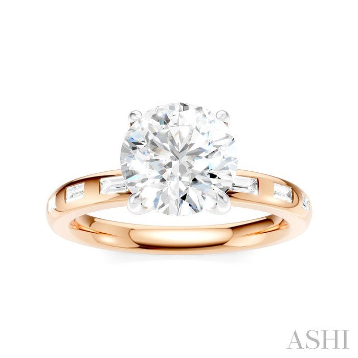 1/4 Ctw Round Shape Baguette and Round Cut Diamond Semi-Mount Engagement Ring in 14K Rose and White Gold