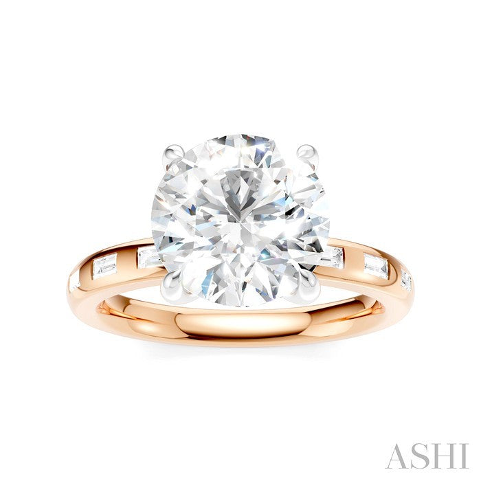 1/4 Ctw Round Shape Baguette and Round Cut Diamond Semi-Mount Engagement Ring in 14K Rose and White Gold