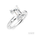 1/4 Ctw Emerald Shape Baguette and Round Cut Diamond Semi-Mount Engagement Ring in 14K White Gold