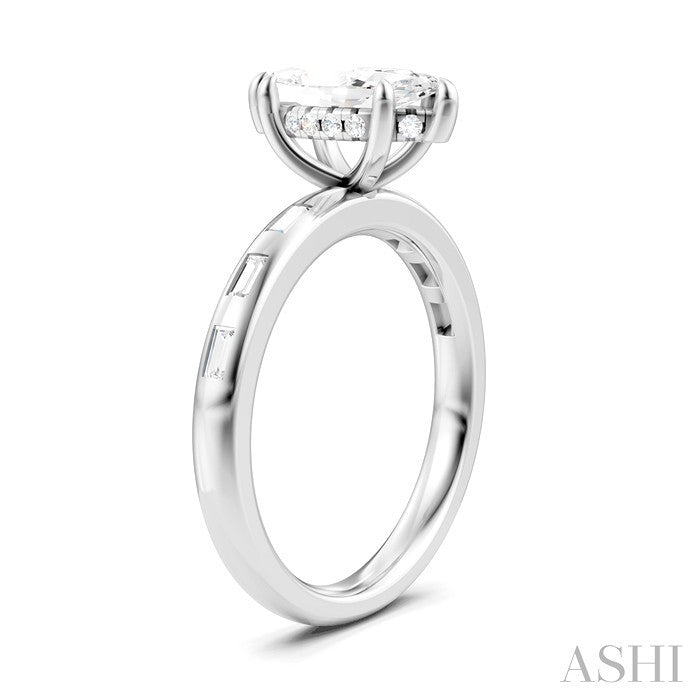 1/4 Ctw Marquise Shape Baguette and Round Cut Diamond Semi-Mount Engagement Ring in 14K White Gold