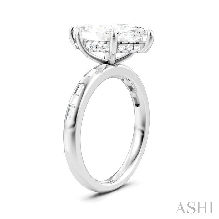 1/4 Ctw Marquise Shape Baguette and Round Cut Diamond Semi-Mount Engagement Ring in 14K White Gold