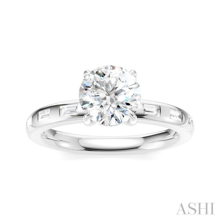 1/4 Ctw Round Shape Baguette and Round Cut Diamond Semi-Mount Engagement Ring in 14K White Gold