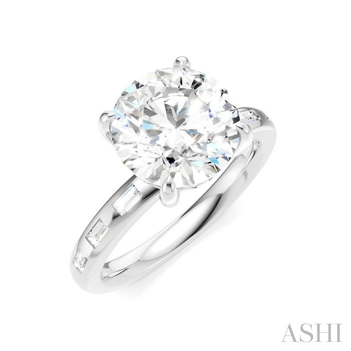 1/4 Ctw Round Shape Baguette and Round Cut Diamond Semi-Mount Engagement Ring in 14K White Gold