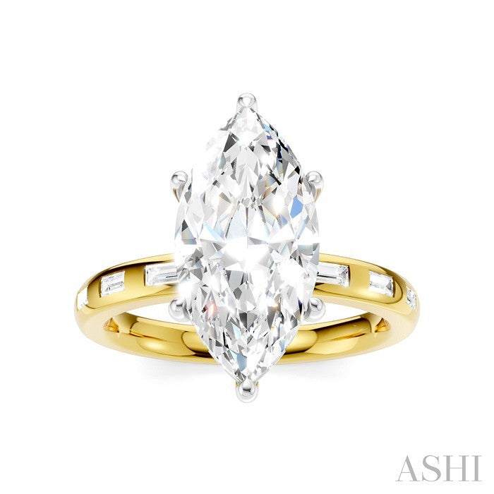 1/4 Ctw Marquise Shape Baguette and Round Cut Diamond Semi-Mount Engagement Ring in 14K Yellow and White Gold