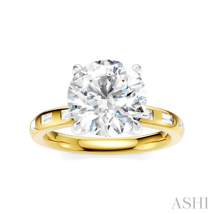 1/4 Ctw Round Shape Baguette and Round Cut Diamond Semi-Mount Engagement Ring in 14K Yellow and White Gold