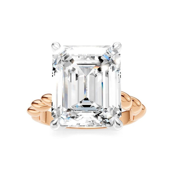1/6 Ctw Akari Emerald Shape Rope Shank Round Cut Diamond Semi Mount Engagement Ring in 14K Rose and White Gold