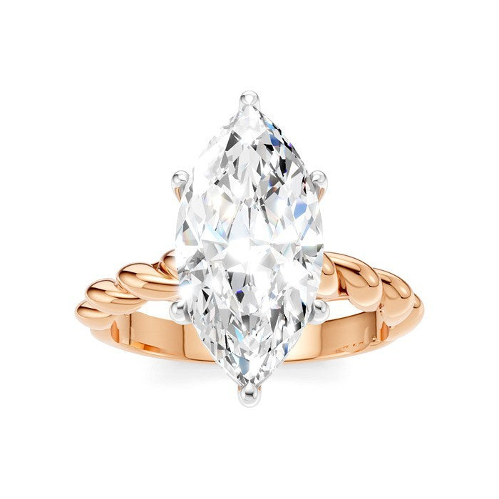 1/8 Ctw Akari Marquise Shape Rope Shank Round Cut Diamond Semi Mount Engagement Ring in 14K Rose and White Gold