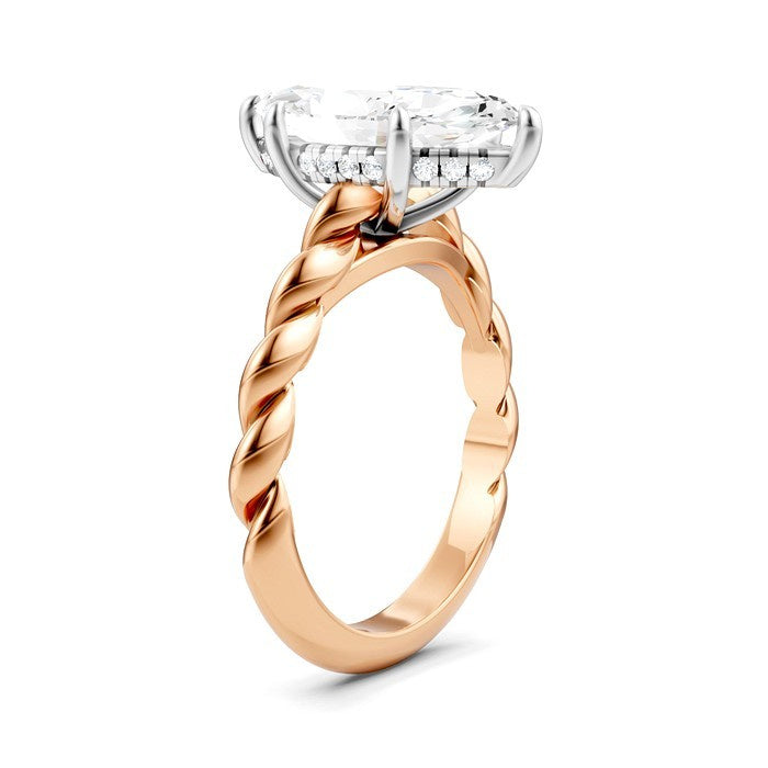 1/8 Ctw Akari Marquise Shape Rope Shank Round Cut Diamond Semi Mount Engagement Ring in 14K Rose and White Gold