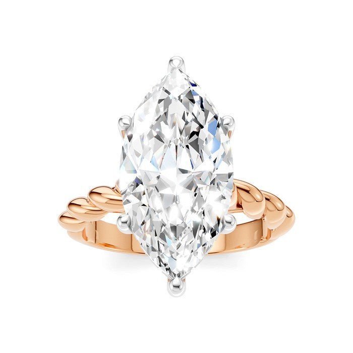 1/8 Ctw Akari Marquise Shape Rope Shank Round Cut Diamond Semi Mount Engagement Ring in 14K Rose and White Gold