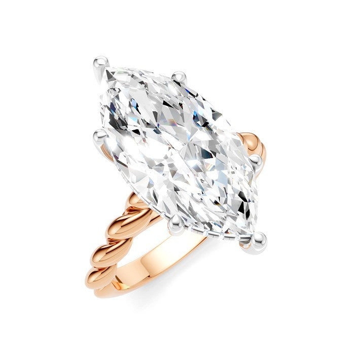 1/6 Ctw Akari Marquise Shape Rope Shank Round Cut Diamond Semi Mount Engagement Ring in 14K Rose and White Gold