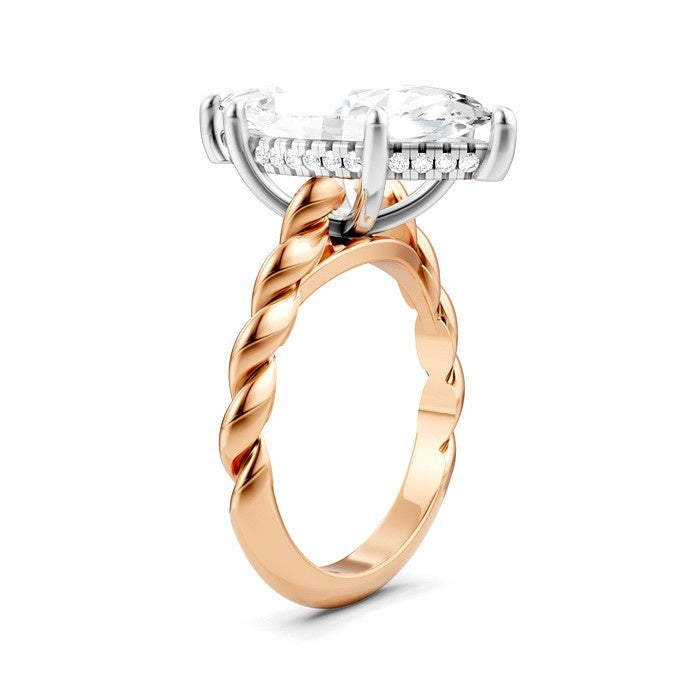 1/6 Ctw Akari Marquise Shape Rope Shank Round Cut Diamond Semi Mount Engagement Ring in 14K Rose and White Gold
