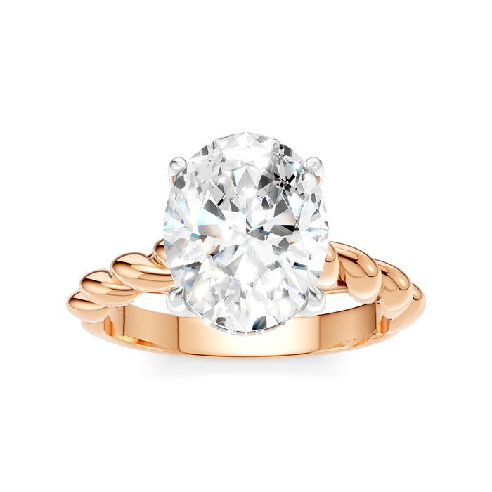 1/10 Ctw Akari Oval Shape Rope Shank Round Cut Diamond Semi Mount Engagement Ring in 14K Rose and White Gold