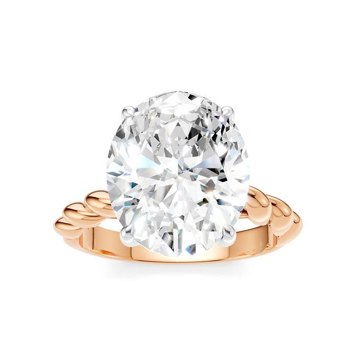 1/8 Ctw Akari Oval Shape Rope Shank Round Cut Diamond Semi Mount Engagement Ring in 14K Rose and White Gold
