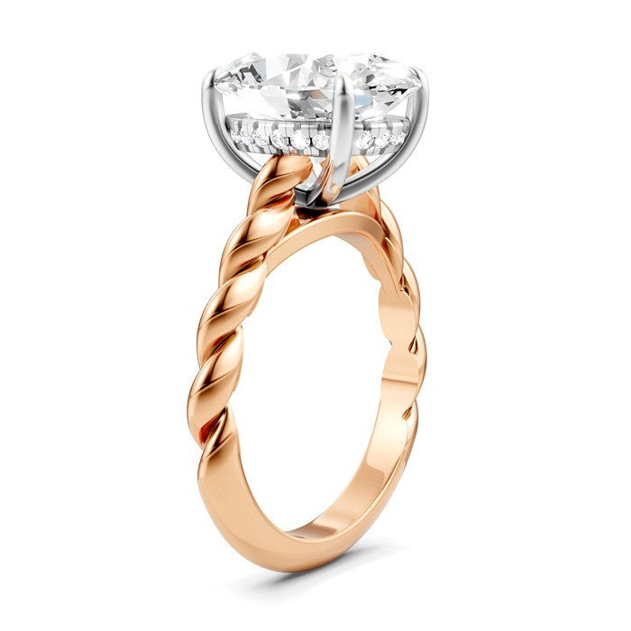 1/8 Ctw Akari Oval Shape Rope Shank Round Cut Diamond Semi Mount Engagement Ring in 14K Rose and White Gold