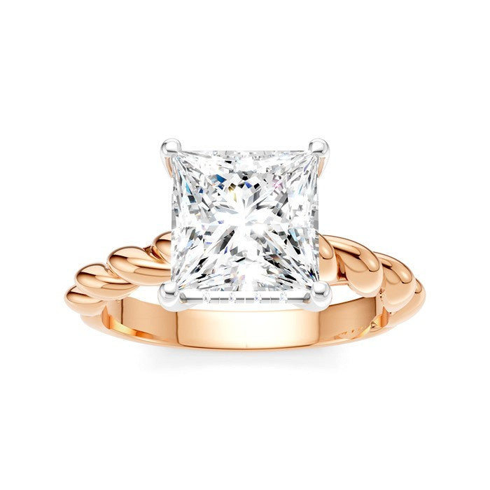 1/10 Ctw Akari Princess Shape Rope Shank Round Cut Diamond Semi Mount Engagement Ring in 14K Rose and White Gold