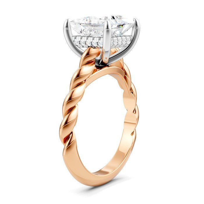 1/8 Ctw Akari Princess Shape Rope Shank Round Cut Diamond Semi Mount Engagement Ring in 14K Rose and White Gold
