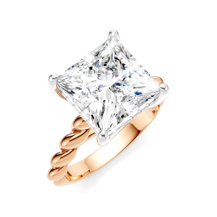 1/8 Ctw Akari Princess Shape Rope Shank Round Cut Diamond Semi Mount Engagement Ring in 14K Rose and White Gold