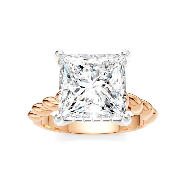 1/8 Ctw Akari Princess Shape Rope Shank Round Cut Diamond Semi Mount Engagement Ring in 14K Rose and White Gold