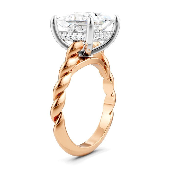 1/8 Ctw Akari Princess Shape Rope Shank Round Cut Diamond Semi Mount Engagement Ring in 14K Rose and White Gold
