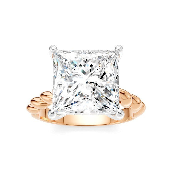 1/6 Ctw Akari Princess Shape Rope Shank Round Cut Diamond Semi Mount Engagement Ring in 14K Rose and White Gold