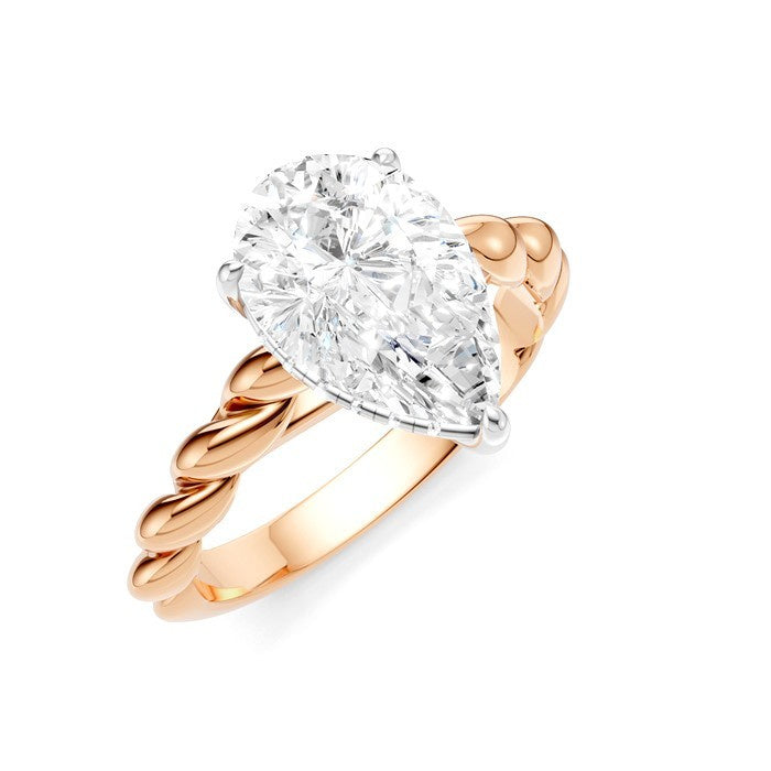 1/10 Ctw Akari Pear Shape Rope Shank Round Cut Diamond Semi Mount Engagement Ring in 14K Rose and White Gold