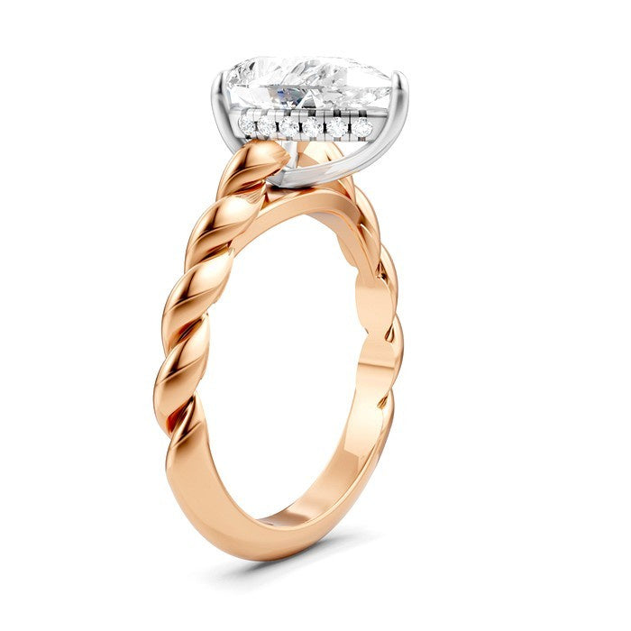 1/10 Ctw Akari Pear Shape Rope Shank Round Cut Diamond Semi Mount Engagement Ring in 14K Rose and White Gold