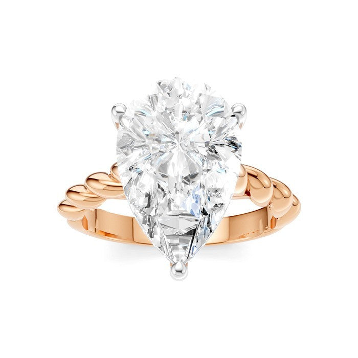 1/6 Ctw Akari Pear Shape Rope Shank Round Cut Diamond Semi Mount Engagement Ring in 14K Rose and White Gold