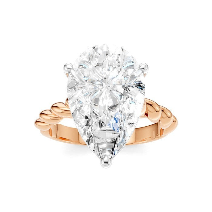 1/6 Ctw Akari Pear Shape Rope Shank Round Cut Diamond Semi Mount Engagement Ring in 14K Rose and White Gold
