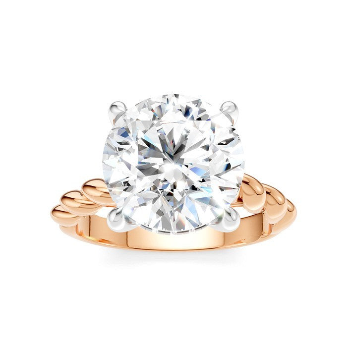1/8 Ctw Akari Round Shape Rope Shank Round Cut Diamond Semi Mount Engagement Ring in 14K Rose and White Gold