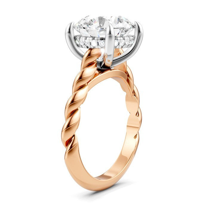 1/8 Ctw Akari Round Shape Rope Shank Round Cut Diamond Semi Mount Engagement Ring in 14K Rose and White Gold