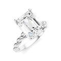1/10 Ctw Akari Emerald Shape Rope Shank Round Cut Diamond Semi Mount Engagement Ring in 14K White Gold
