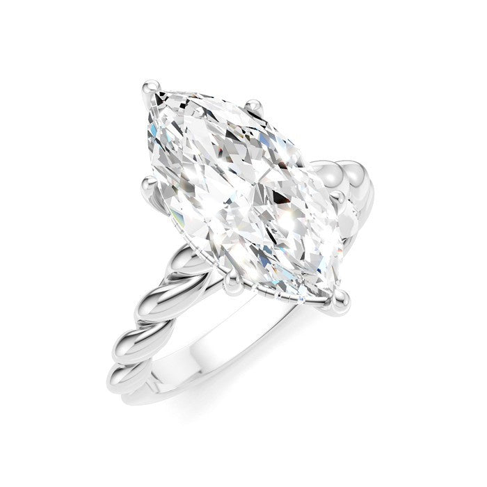 1/8 Ctw Akari Marquise Shape Rope Shank Round Cut Diamond Semi Mount Engagement Ring in 14K White Gold