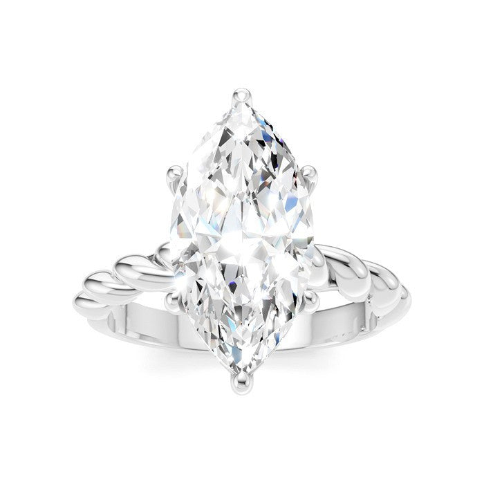 1/8 Ctw Akari Marquise Shape Rope Shank Round Cut Diamond Semi Mount Engagement Ring in 14K White Gold