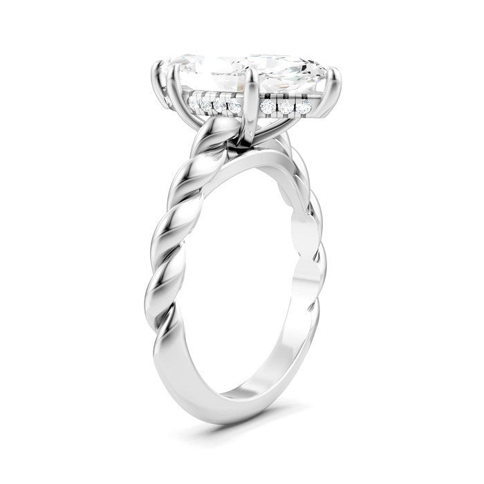 1/8 Ctw Akari Marquise Shape Rope Shank Round Cut Diamond Semi Mount Engagement Ring in 14K White Gold