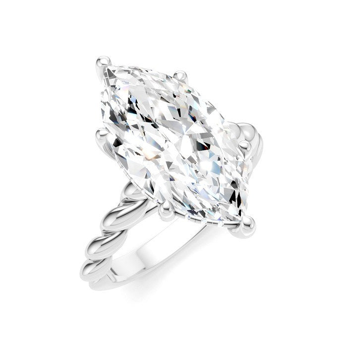 1/8 Ctw Akari Marquise Shape Rope Shank Round Cut Diamond Semi Mount Engagement Ring in 14K White Gold