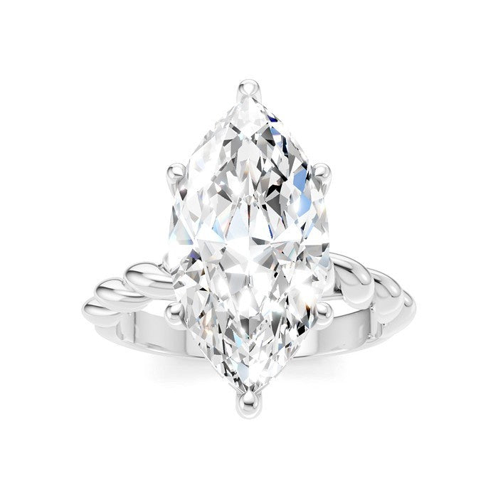 1/8 Ctw Akari Marquise Shape Rope Shank Round Cut Diamond Semi Mount Engagement Ring in 14K White Gold
