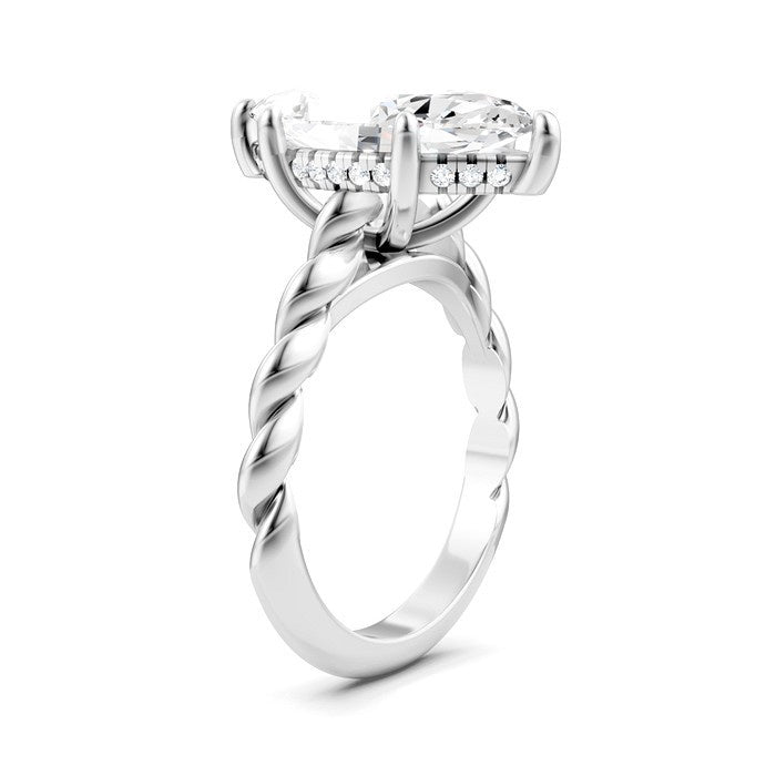 1/8 Ctw Akari Marquise Shape Rope Shank Round Cut Diamond Semi Mount Engagement Ring in 14K White Gold