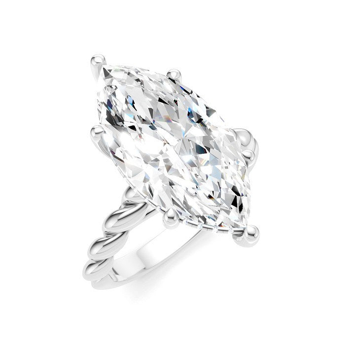 1/6 Ctw Akari Marquise Shape Rope Shank Round Cut Diamond Semi Mount Engagement Ring in 14K White Gold