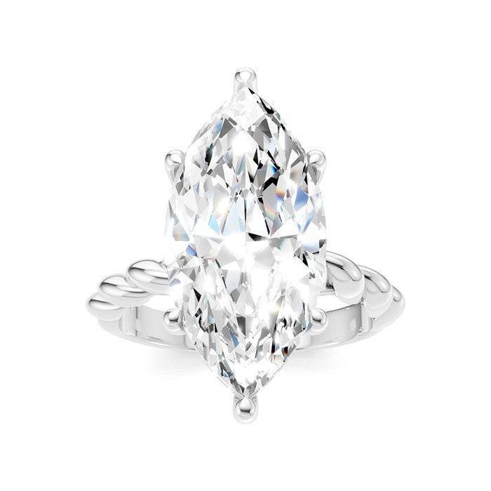 1/6 Ctw Akari Marquise Shape Rope Shank Round Cut Diamond Semi Mount Engagement Ring in 14K White Gold