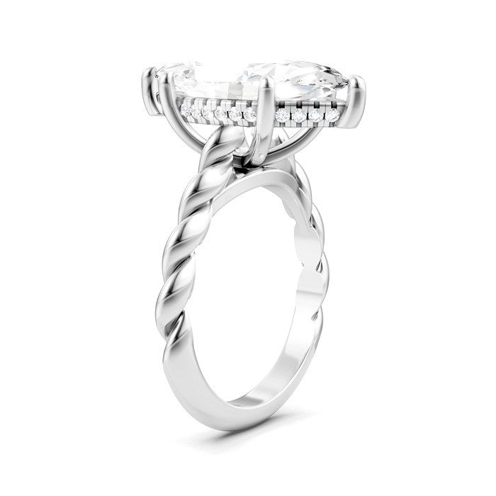 1/6 Ctw Akari Marquise Shape Rope Shank Round Cut Diamond Semi Mount Engagement Ring in 14K White Gold