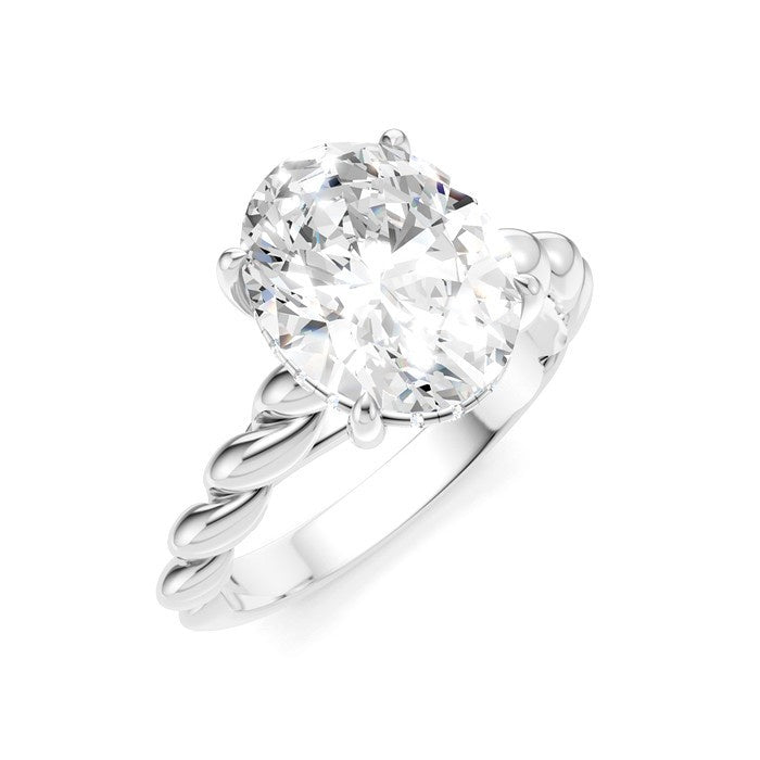 1/10 Ctw Akari Oval Shape Rope Shank Round Cut Diamond Semi Mount Engagement Ring in 14K White Gold