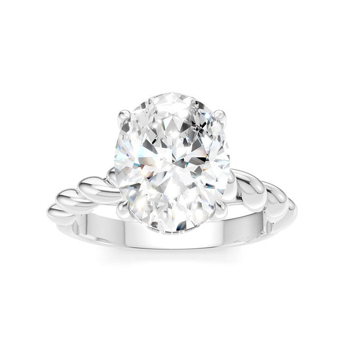 1/10 Ctw Akari Oval Shape Rope Shank Round Cut Diamond Semi Mount Engagement Ring in 14K White Gold