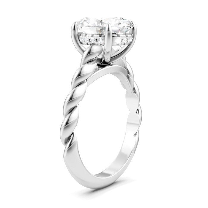 1/10 Ctw Akari Oval Shape Rope Shank Round Cut Diamond Semi Mount Engagement Ring in 14K White Gold